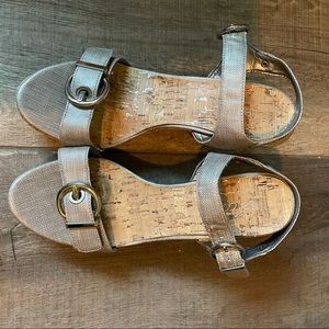 Sbicca Ladies Metallic Silver Cork Wedge Heels